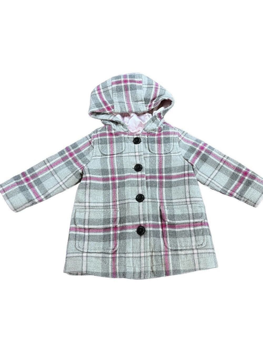 Old Navy Grey and Pink Plaid Pea Coat- 12-18mon